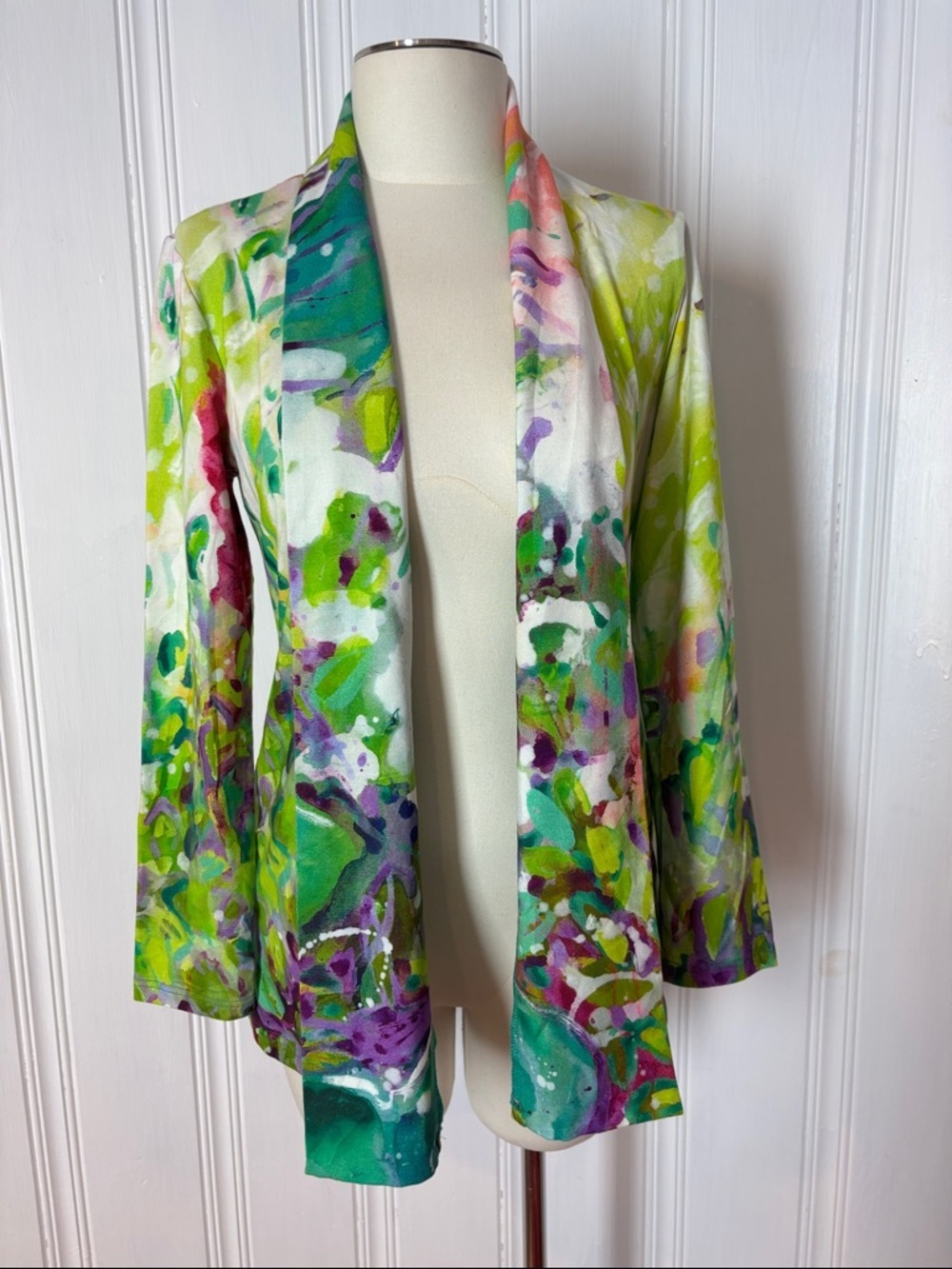 CLAIRE DESJARDINS Abstract Watercolor Bamboo Cardigan | Size Small